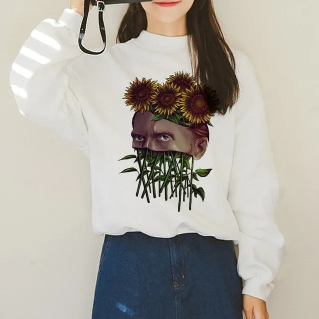 Van Gogh Funny Harajuku Vogue Hoodies Women Autumn Oil Print Warm Aesthetic Ullzang Sweatshirts 90s Van Gone Meme Hoody Female
