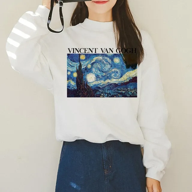 Van Gogh Funny Harajuku Vogue Hoodies Women Autumn Oil Print Warm Aesthetic Ullzang Sweatshirts 90s Van Gone Meme Hoody Female