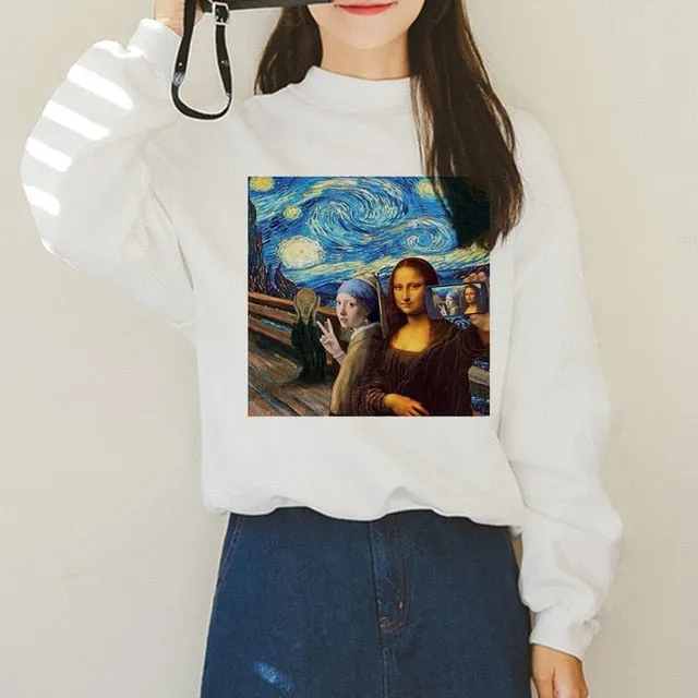 Van Gogh Funny Harajuku Vogue Hoodies Women Autumn Oil Print Warm Aesthetic Ullzang Sweatshirts 90s Van Gone Meme Hoody Female