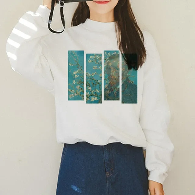 Van Gogh Funny Harajuku Vogue Hoodies Women Autumn Oil Print Warm Aesthetic Ullzang Sweatshirts 90s Van Gone Meme Hoody Female