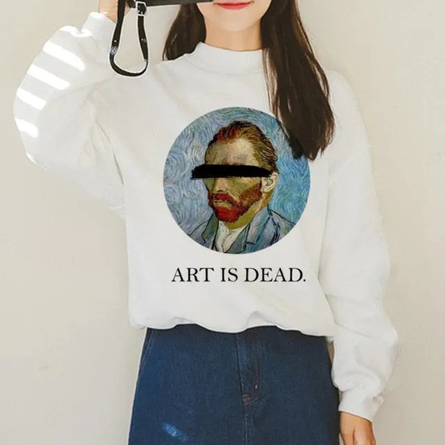 Van Gogh Funny Harajuku Vogue Hoodies Women Autumn Oil Print Warm Aesthetic Ullzang Sweatshirts 90s Van Gone Meme Hoody Female