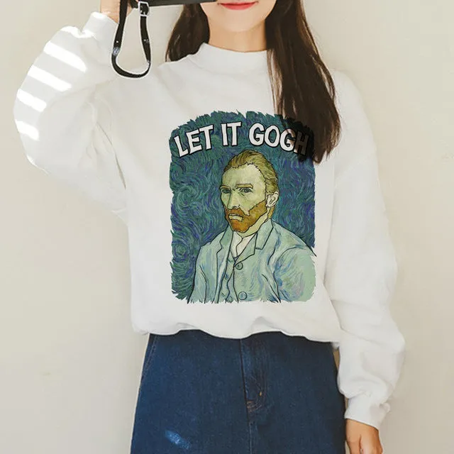 Van Gogh Funny Harajuku Vogue Hoodies Women Autumn Oil Print Warm Aesthetic Ullzang Sweatshirts 90s Van Gone Meme Hoody Female