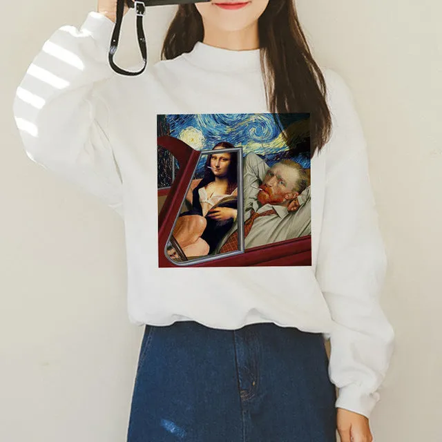 Van Gogh Funny Harajuku Vogue Hoodies Women Autumn Oil Print Warm Aesthetic Ullzang Sweatshirts 90s Van Gone Meme Hoody Female