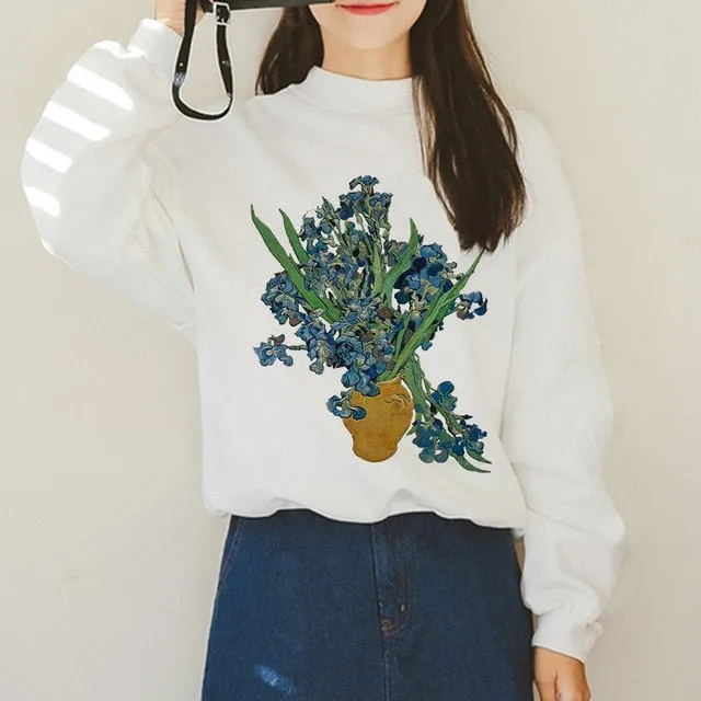 Van Gogh Funny Harajuku Vogue Hoodies Women Autumn Oil Print Warm Aesthetic Ullzang Sweatshirts 90s Van Gone Meme Hoody Female