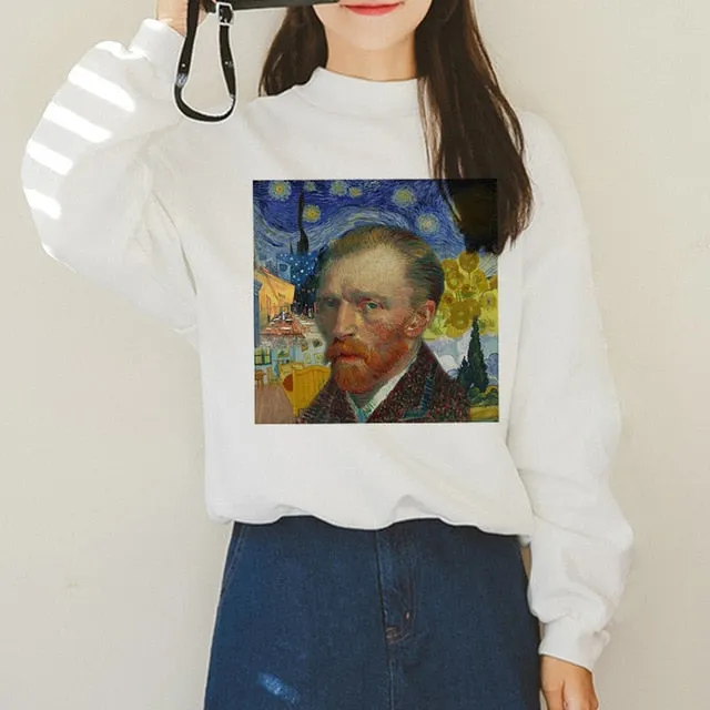 Van Gogh Funny Harajuku Vogue Hoodies Women Autumn Oil Print Warm Aesthetic Ullzang Sweatshirts 90s Van Gone Meme Hoody Female