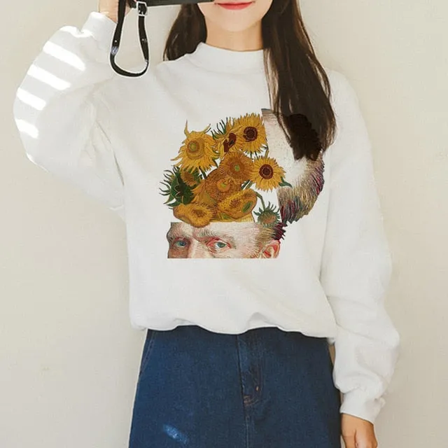 Van Gogh Funny Harajuku Vogue Hoodies Women Autumn Oil Print Warm Aesthetic Ullzang Sweatshirts 90s Van Gone Meme Hoody Female