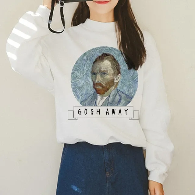Van Gogh Funny Harajuku Vogue Hoodies Women Autumn Oil Print Warm Aesthetic Ullzang Sweatshirts 90s Van Gone Meme Hoody Female