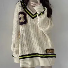 Vintage College-Pullover im Preppy-Stil für Damen