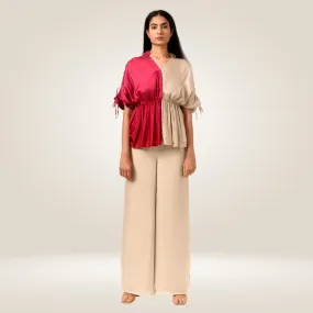 Wine-Ecru Half Co-ord Set | Bemberg Modal Silk | Modern Chic