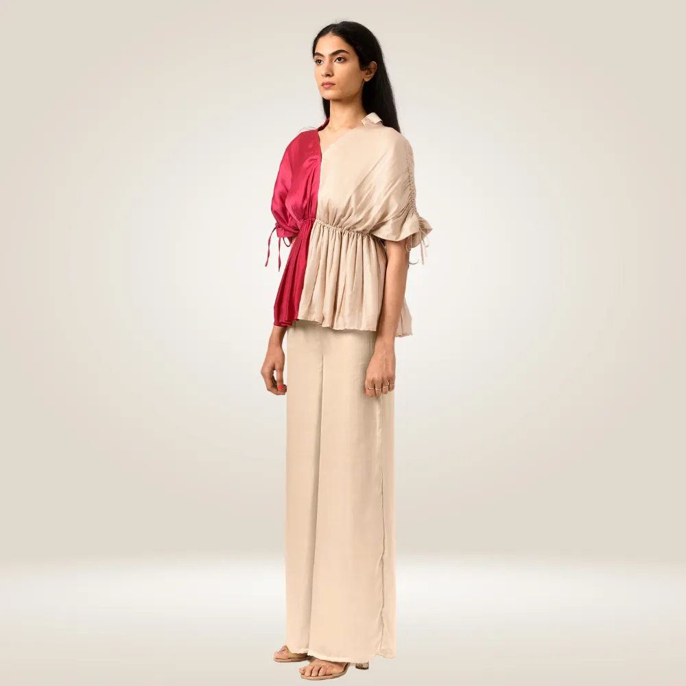 Wine-Ecru Half Co-ord Set | Bemberg Modal Silk | Modern Chic