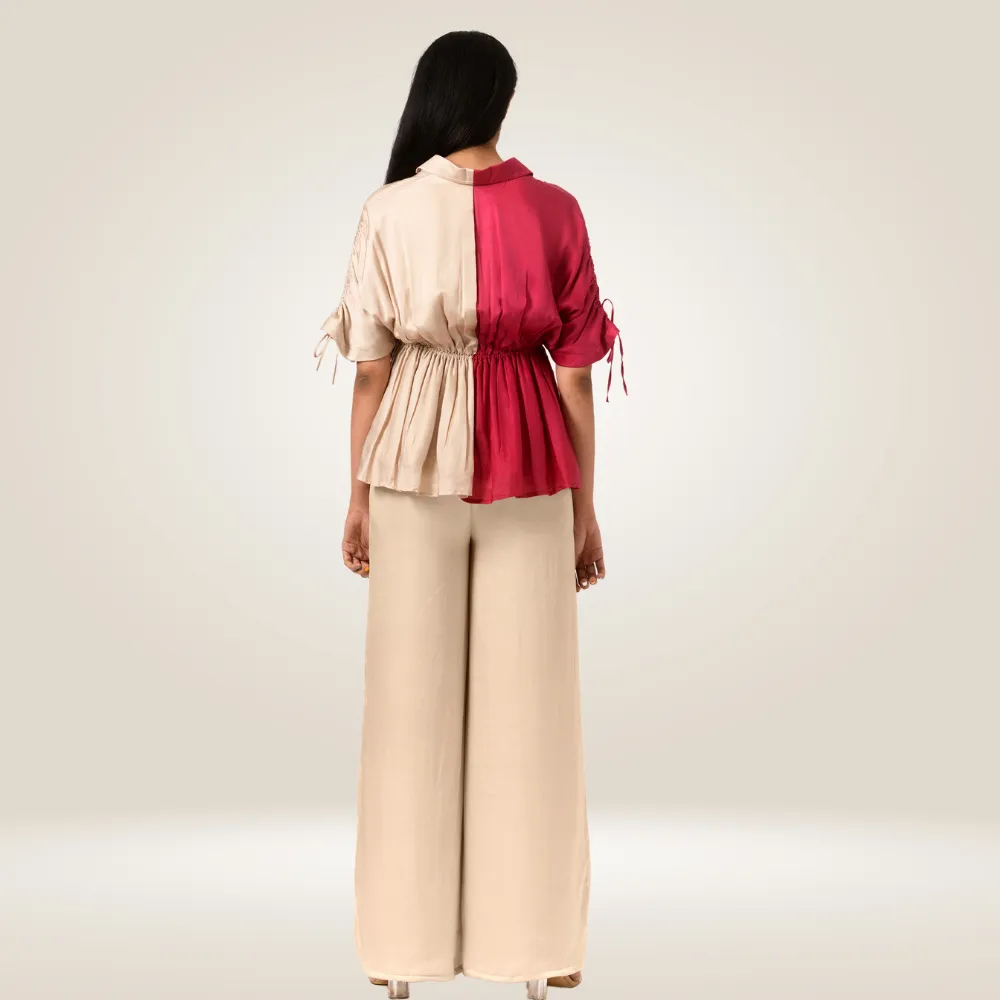 Wine-Ecru Half Co-ord Set | Bemberg Modal Silk | Modern Chic
