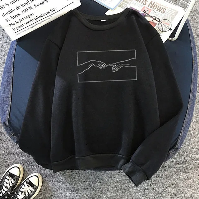 Winter Skuggnas Creation Hands Line Art Sweatshirts Hoodie Kawaii Pullover Jumper Outfits Tumblr Gothic Aesthetic Harajuku Tops