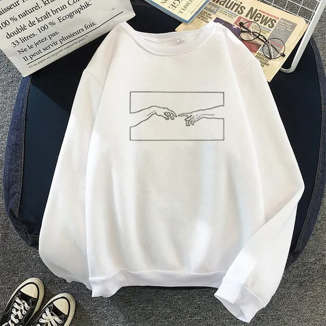 Winter Skuggnas Creation Hands Line Art Sweatshirts Hoodie Kawaii Pullover Jumper Outfits Tumblr Gothic Aesthetic Harajuku Tops