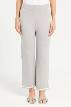 Women Grey Knitted Straight Fit Sweater Pants