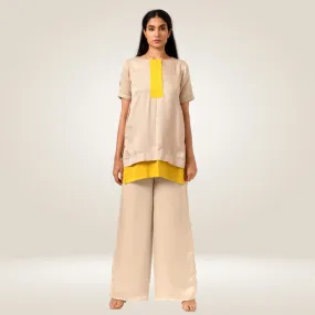 Yellow-Ecru Color Block Co-ord Set | Bemberg Modal | Stylish & Suave