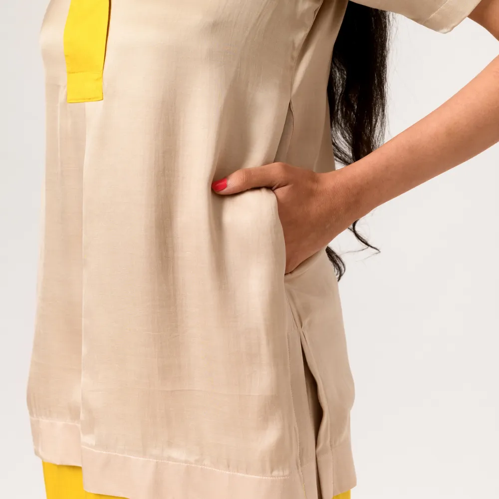 Yellow-Ecru Color Block Co-ord Set | Bemberg Modal | Stylish & Suave