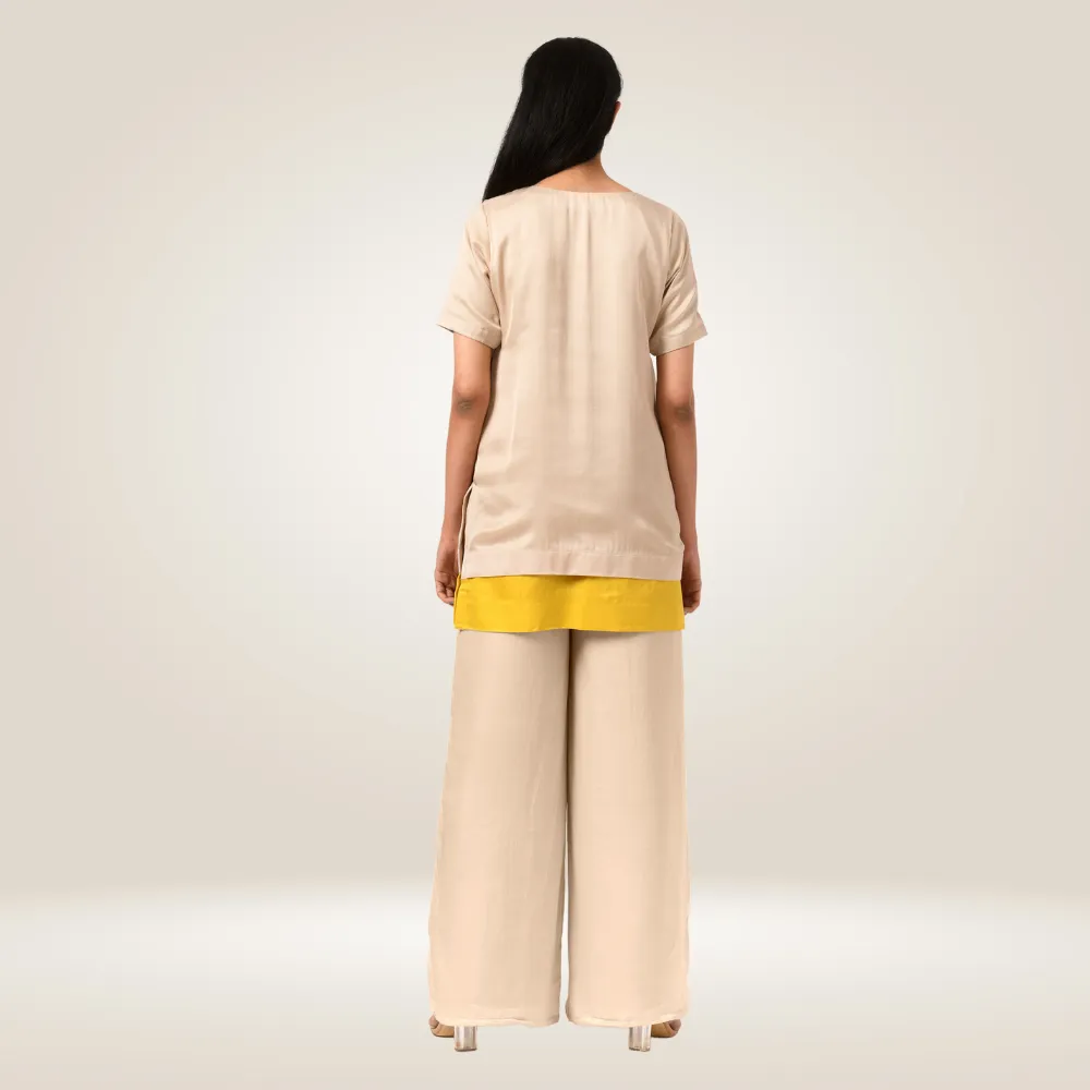 Yellow-Ecru Color Block Co-ord Set | Bemberg Modal | Stylish & Suave