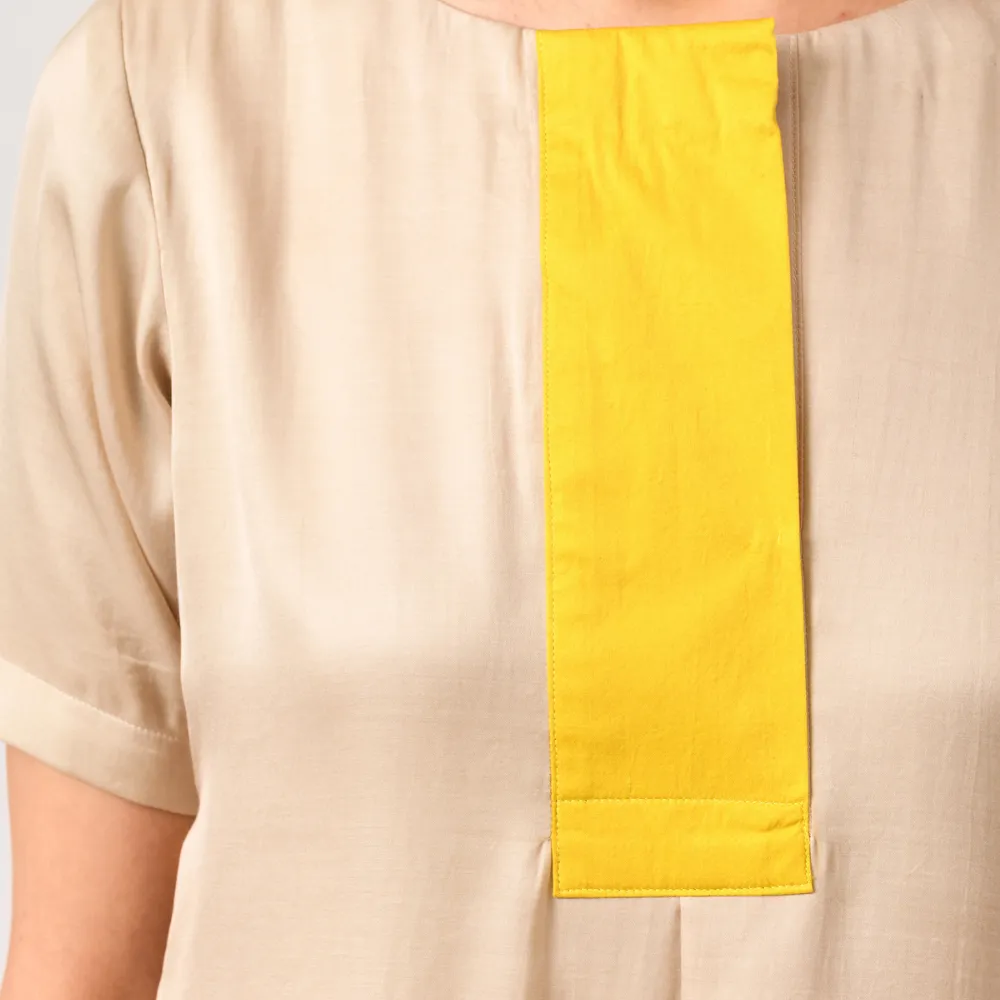 Yellow-Ecru Color Block Co-ord Set | Bemberg Modal | Stylish & Suave