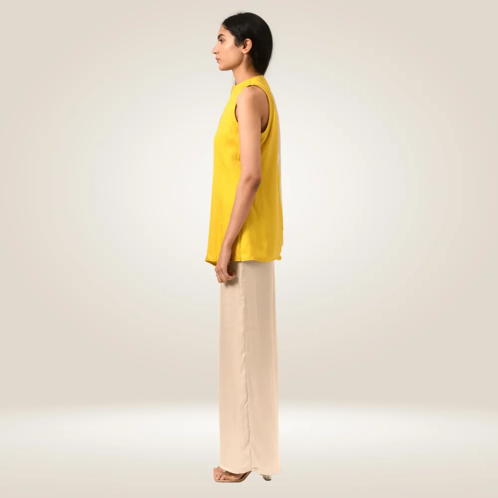Yellow Ecru Halter Neck Co-ord Set | Bemberg Modal Silk | Sleek Style