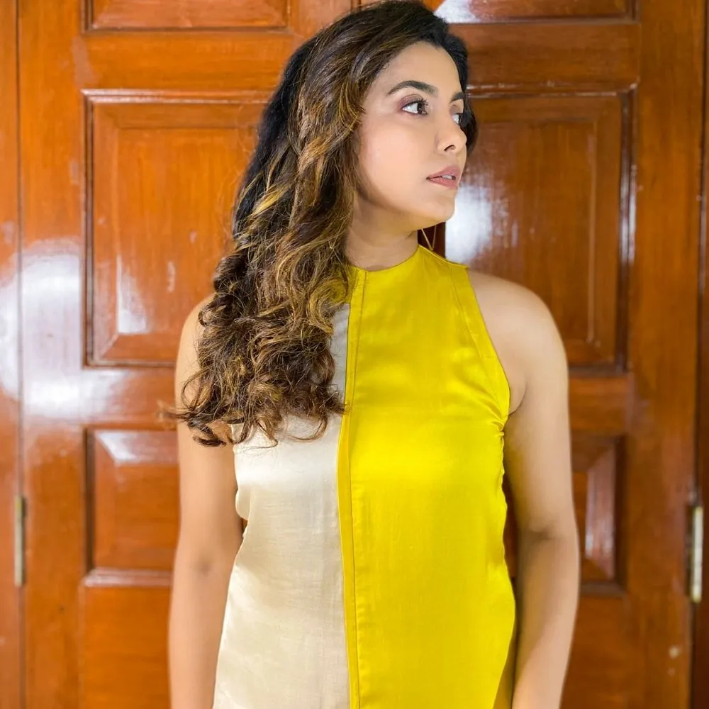Yellow Ecru Halter Neck Co-ord Set | Bemberg Modal Silk | Sleek Style