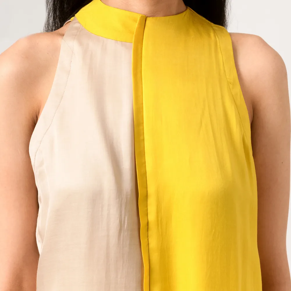 Yellow Ecru Halter Neck Co-ord Set | Bemberg Modal Silk | Sleek Style