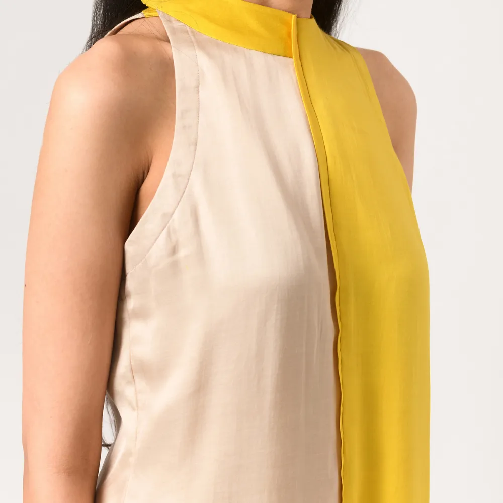 Yellow Ecru Halter Neck Co-ord Set | Bemberg Modal Silk | Sleek Style