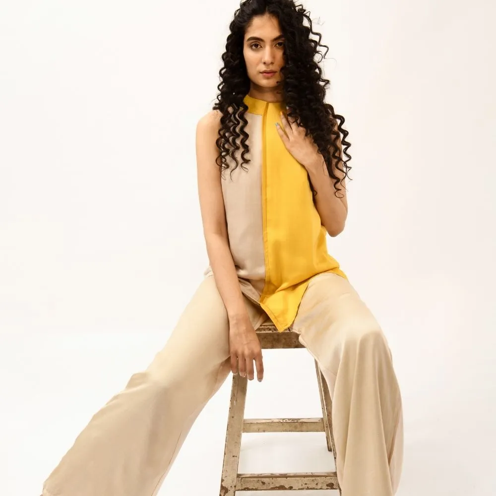 Yellow Ecru Halter Neck Co-ord Set | Bemberg Modal Silk | Sleek Style